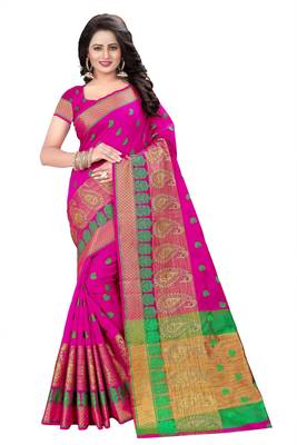 Pink printed art silk saree with blouse 1