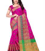Pink printed art silk saree with blouse