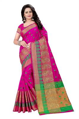 Pink printed art silk saree with blouse 2