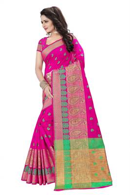 Pink printed art silk saree with blouse 3