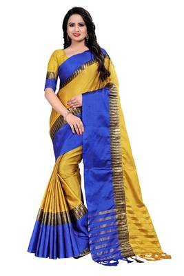 Yellow printed art silk saree with blouse 1
