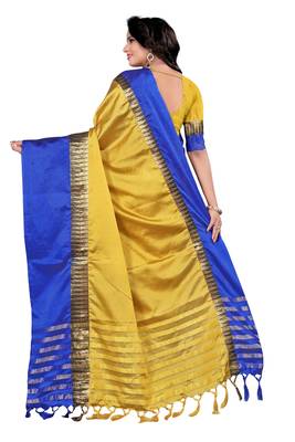 Yellow printed art silk saree with blouse 3
