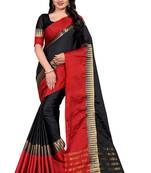 Black printed art silk saree with blouse