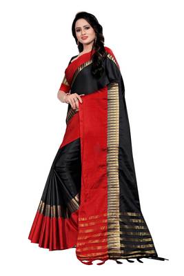 Black printed art silk saree with blouse 2