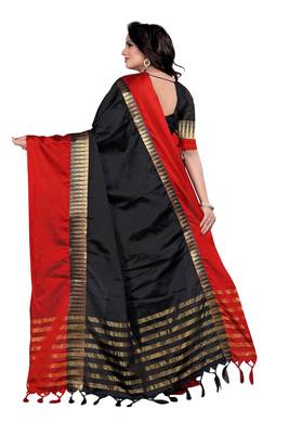 Black printed art silk saree with blouse 3