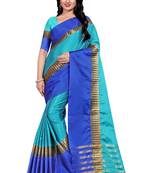 Blue printed art silk saree with blouse