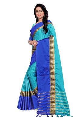 Blue printed art silk saree with blouse 2