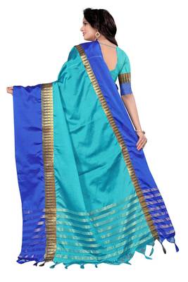 Blue printed art silk saree with blouse 3