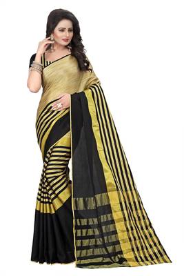Black printed art silk saree with blouse 1
