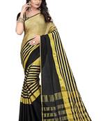 Black printed art silk saree with blouse