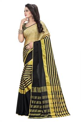 Black printed art silk saree with blouse 2