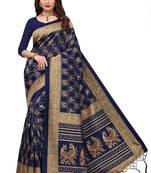 Blue printed art silk saree with blouse