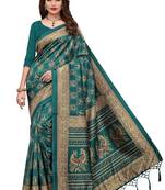 Green Printed Art Silk Saree With Blouse
