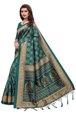 Green Printed Art Silk Saree With Blouse 2