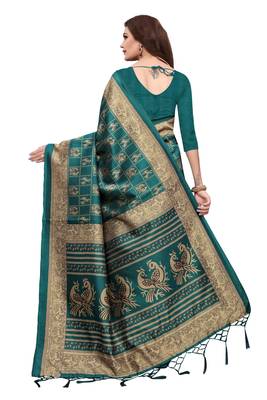 Green Printed Art Silk Saree With Blouse 3