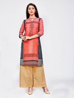 Red printed linen kurti 1