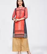 Red printed linen kurti