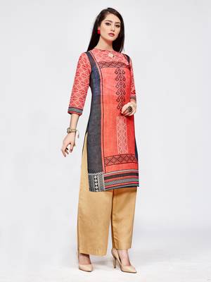 Red printed linen kurti 3