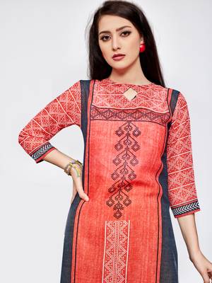 Red printed linen kurti 4