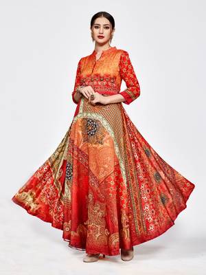 Multicolor printed silk long kurti 1