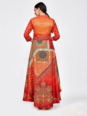 Multicolor printed silk long kurti 2