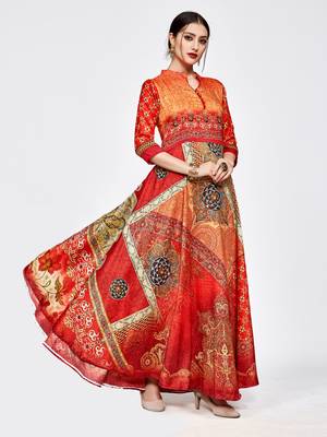 Multicolor printed silk long kurti 3