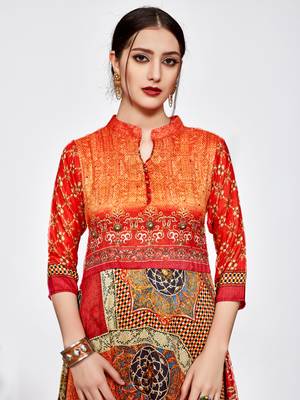 Multicolor printed silk long kurti 4