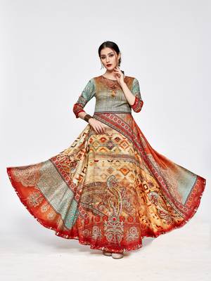 Multicolor printed silk long kurti 1