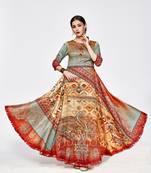 Multicolor printed silk long kurti