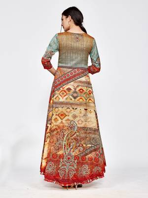 Multicolor printed silk long kurti 2
