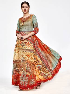 Multicolor printed silk long kurti 3