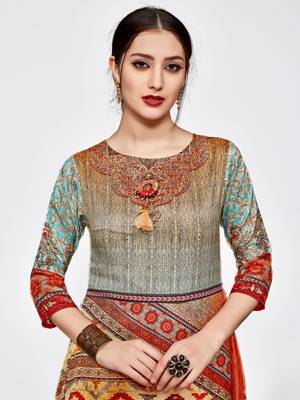 Multicolor printed silk long kurti 4