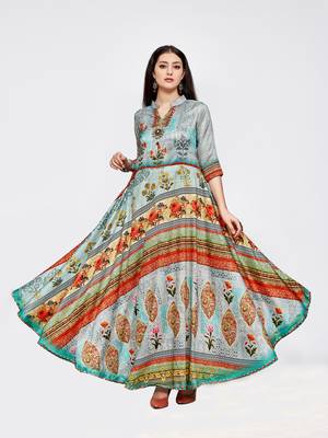 Multicolor printed silk long kurti 1