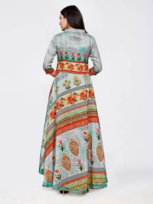 Multicolor printed silk long kurti 2