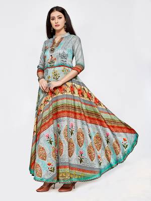 Multicolor printed silk long kurti 3