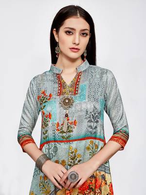Multicolor printed silk long kurti 4