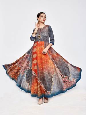 Multicolor printed silk long kurti 1