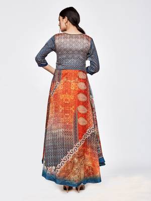 Multicolor printed silk long kurti 2