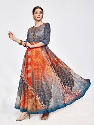Multicolor printed silk long kurti 3