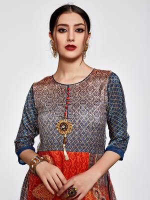 Multicolor printed silk long kurti 4