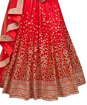 Provocative Red Dori & Sequins Embroidered Semi Stitched Net Lehenga 3