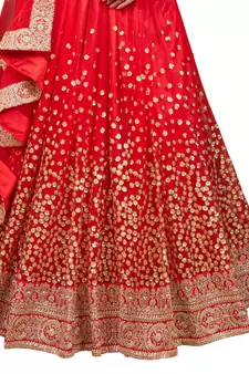 Provocative Red Dori & Sequins Embroidered Semi Stitched Net Lehenga