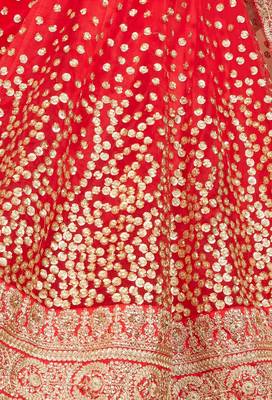 Provocative Red Dori & Sequins Embroidered Semi Stitched Net Lehenga 4