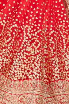 Provocative Red Dori & Sequins Embroidered Semi Stitched Net Lehenga