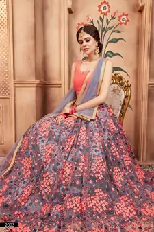 Grey Zari And Thread Embroidered Net Designer Lehenga Choli For Women