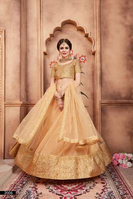 Beige Dori and Sequins Embroidered Semi Stitched Net Lehenga choli for wedding 3