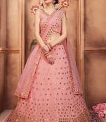 Peach zari and sequins embroidered georgette Semi Stitched Lehenga choli for wedding