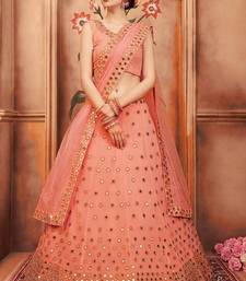 Peach zari and sequins embroidered georgette Semi Stitched Lehenga choli for wedding