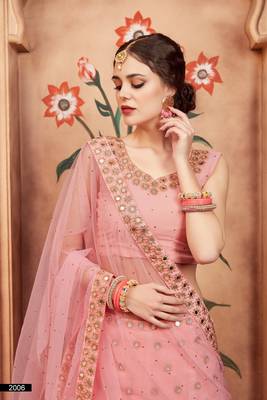 Peach zari and sequins embroidered georgette Semi Stitched Lehenga choli for wedding 2