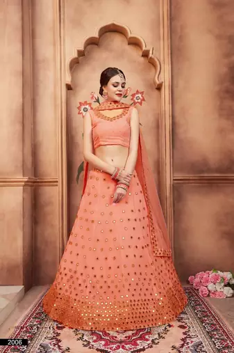 Peach zari and sequins embroidered georgette Semi Stitched Lehenga choli for wedding